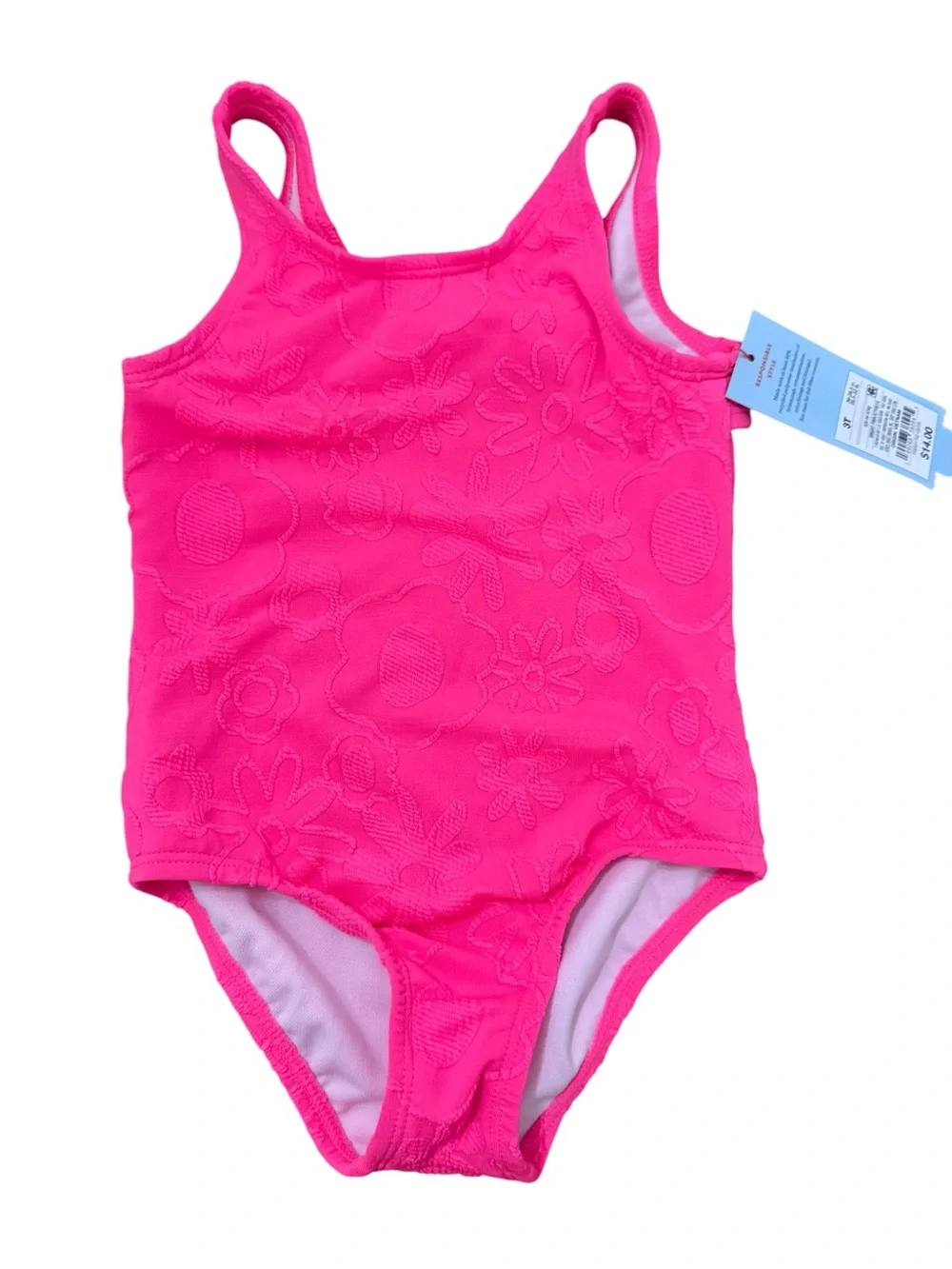 Cat & Jack Bright Hot Pink Floral Textured One-Piece Swimsuit